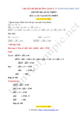 Chuyên đề bồi dưỡng môn Toán Lớp 4 + 5 - Bài 1 Cấu tạo số tự nhiên